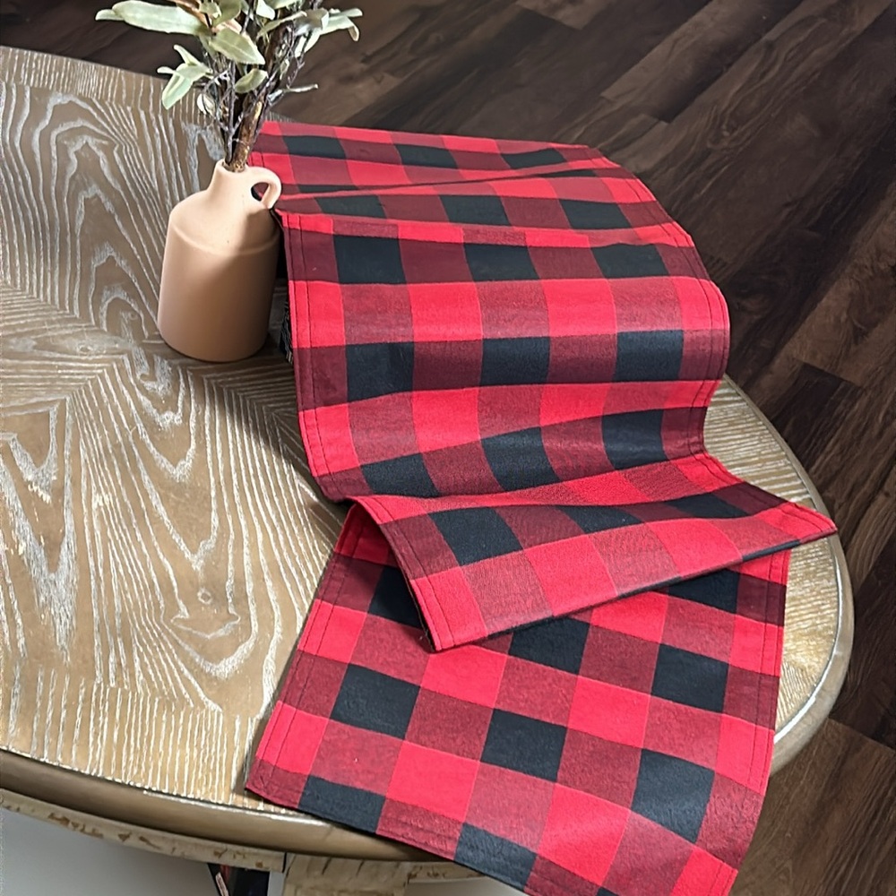 NEW! Rustic Black & Red Buffalo Check Plaid Dining Table Runner
